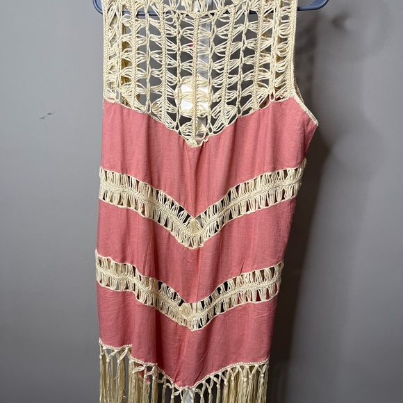 Umgee Cream Crochet Dusty Rose Fringe Vest Size Large - NWT - Cowgirl - Picture 7 of 11